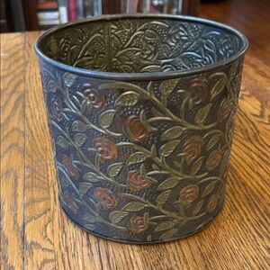 Floral Embossed Metal Planter